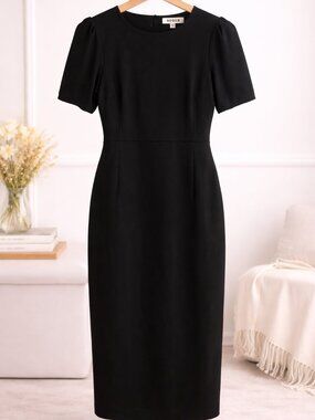 Boden Black Midi Dress Size 8R Preloved Puff Sleeve Classic Minimalist MSRP $120
